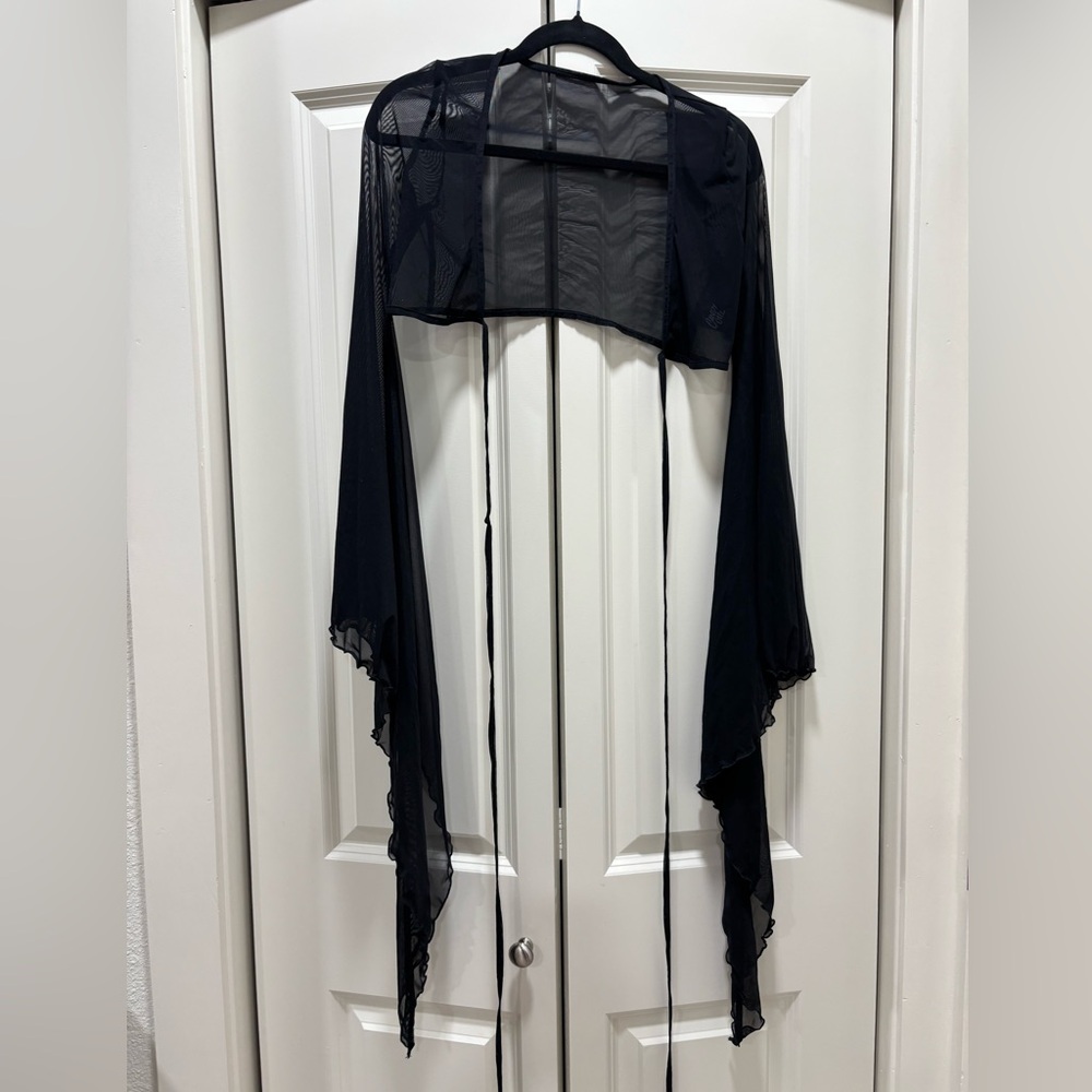 Crazy Catz Elegant Black Sheer Cropped Sexy Wrap Whimsical Goth Festival XS
